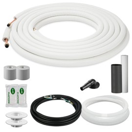 DELLA 16 Ft Mini Split Line Set, 1/4" & 3/8" O.D. Copper Pipes Tubing and 3/8 White Thickened PE Insulated Coil with Flared Nuts for Mini Split Air Conditioner or Heat Pump System(1/4+3/8)