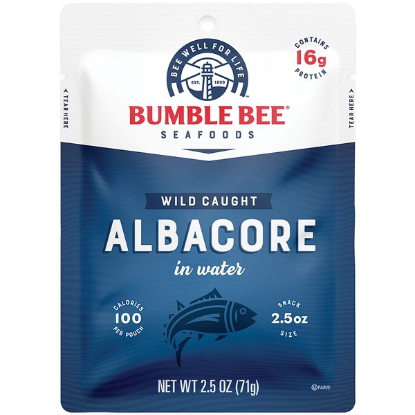 BUMBLE BEE Premium Albacore Tuna in Water, Tuna Fish, High Protein Food, Keto Food and Snacks, Gluten Free Food, High Protein Snacks, Canned Food, Bulk Tuna, 2.5 Ounce Pouches (Pack of 12)