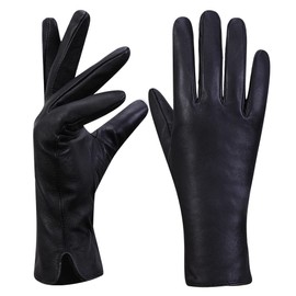 MGGMOKAY Women's Cashmere Lined Leather Gloves, black