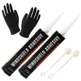 Calvana (2-Pack) Urethane Windshield Adhesive, Automotive Polyurethane Sealant, Car Glass Chip & Crack Repair Kit with 1 Pair Gloves, Quick Curing, Weather Resistant, Black, 310ml