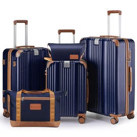 CASELLY Luggage Set 3 Piece Luggage with PC+ABS Hardshell TSA Lock Spinner Wheels Carry on Lightweight Suitcase，YKK Zippers (Navy, 5 piece sets(20/24/28/DB/TB))