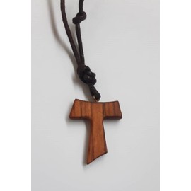 Franciscan Dew Pendant Made of Olive Wood with Cord. Cross of Saint Francis of Assisi Necklace Man and Woman Height 3.5 cm