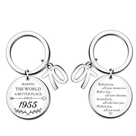 HULALA 70th Keyring Birthday Gifts For Women Men Best Friend Mum Dad Grandma Grandad Making The World A Better Place Since 1955 Keepsake Key Rings Keychain Behind You All Your Memories