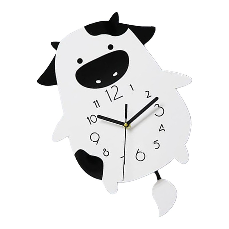 Acrylic Wall Clock Cartoon Cow Shape Silent Movement Decorative Swinging