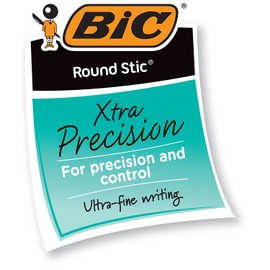 BIC Round Stic Extra Precision Ballpoint Pen, Fine Point For Ultra-Precise Lines (0.8mm), Blue, 12-Count