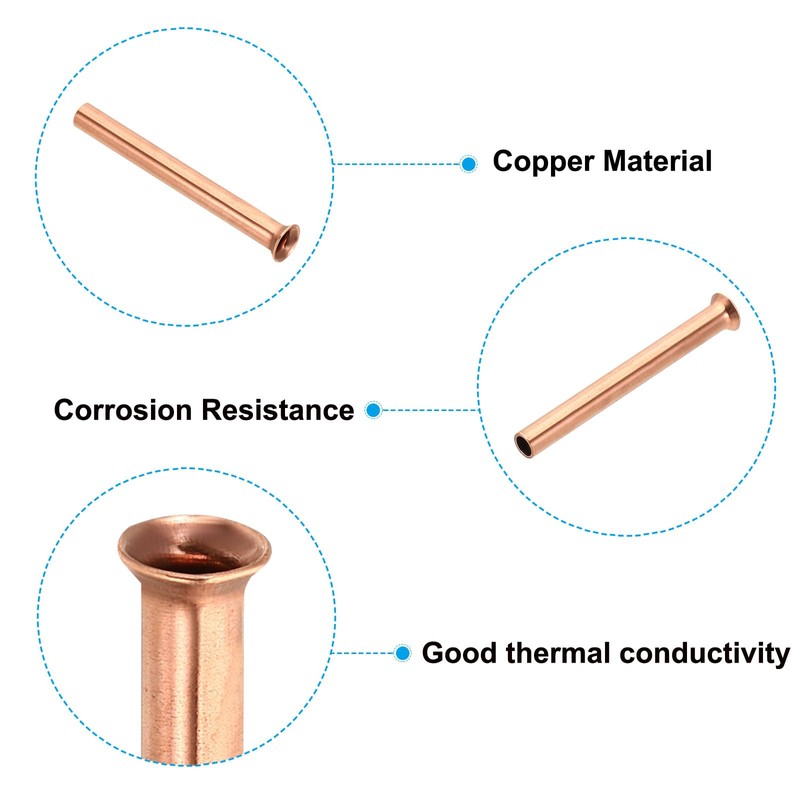 PATIKIL 1/4" (6.35mm) OD Copper Flare Tube Fitting, 4pcs Straight
