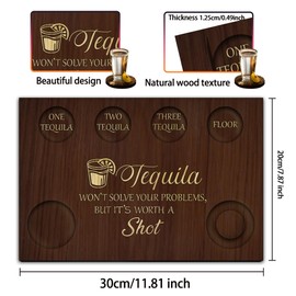 BENECREAT Word Tequila Shot Glasses Serving Tray, Wooden Flight Tray Glass Holder with Lemon Salt Rim Shot Glasses Board for Bar, Restaurant, Party, Family Gathering, 7.87x11.8 Inch