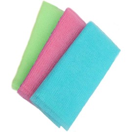 3PCS Exfoliating Washcloth Towel, Japanese Washcloth Nylon Beauty Skin Bath Wash Towel, Beauty Washcloth Sponge Loofah Body Scrubber, Mesh Bath Shower (Green+Pink+Blue, One Size(90 * 30cm))