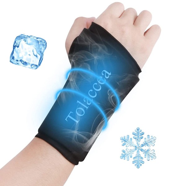 Tolaccea Cold/Warm Compress for Wrist Reusable Magic Gel Cooling Pad Cool Pack Suitable for Sports Injuries, Sprains, Swelling, Pain Relief (Black, M)