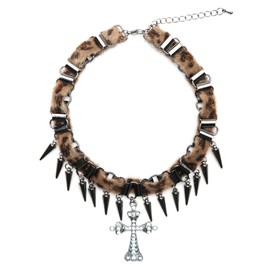 NAMEOF Leopard Y2K Grunge Gothic Choker Women's Studded Cross Necklace Punk Gal Accessories