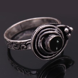 JEWELSTREZORO Cabochon-Schwarzer Onyx Edelstein-für Herren und Damen,Geschenkartikel, 925er-Sterling Silber Band Ring Schmuck TSR1004BY_13 (59 (18.8))