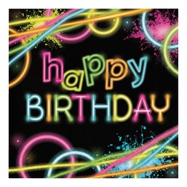 Creative Converting 16-Count Paper Lunch Napkins, Happy Birthday, Glow Party