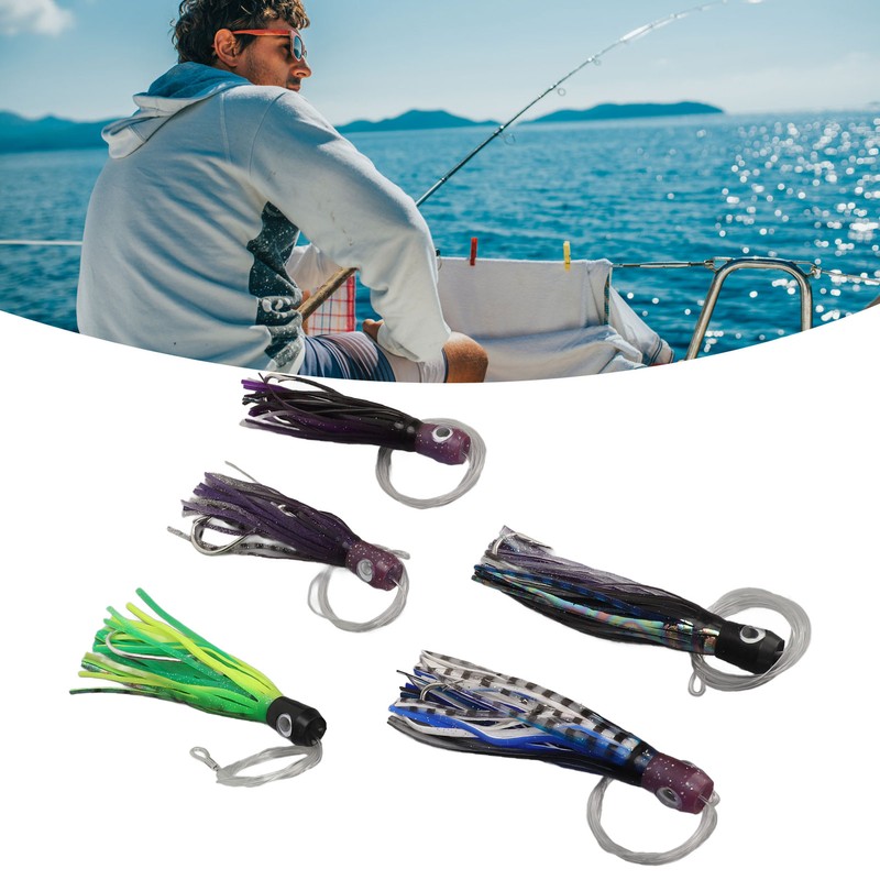 5PCS Saltwater Trolling Lure PVC Squid Skirted Deep Sea Fishing