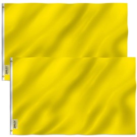 Anley Pack of 2 Fly Breeze 3x5 Foot Solid Yellow Flag - Vivid Color and Fade proof - Canvas Header and Double Stitched - Plain Yellow Flags Polyester with Brass Grommets 3 X 5 Ft