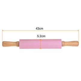 HARFINGTON Silicone Rolling Pins for Baking 17 Inch Wooden Handle Non Stick Rolling Pin Small Roller Play Dough Rolling Pins for Dough Pizza Pastry Fondant Kitchen Baking, Pink