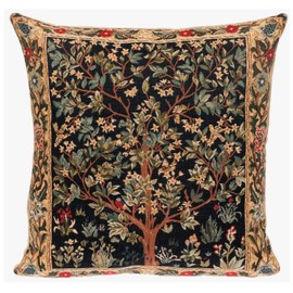Yapatkwa Belgian Tapestries, William Morris, Tree of Life Decorative Woven Tapestry Pillow / Cushion Cover, 18" x 18"