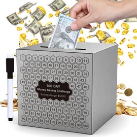 Money Saving Box, Unbreakable Piggy Bank for Adults Save $5,050 Metal Savings Box, 100 Day Money Saving Challenge Stainless Steel Box Must Break to Open (4.72 Inch)