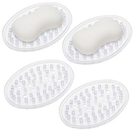 Jabonera de plástico, 4 piezas, bandeja transparente soporte para barra autodrenante ahorradora de jabón con agujeros, contenedor de jabón para mostra