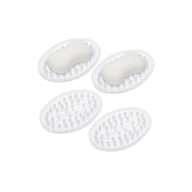 Jabonera de plástico, 4 piezas, bandeja transparente soporte para barra