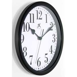 Infinity Instruments 9 5/8 Inch Classic Traditional Plastic Round Non-Ticking Silent Battery Operated Easy to Read Wall Clock for Living Room, Bedroom, Kitchen, Home Office - Black