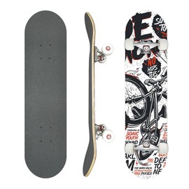 Professional Double Kick Skateboard, 31 inch Maple Deck, ABEC-7 Bearings, 95A PU Wheels, Custom Graphic Design (Bicycle, 31in)