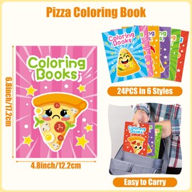 JAPBOR Pizza Coloring Book - 24PCS Mini Pizzas Themed Color Books Bulk for Kids Party Favors, Delicious Pizza Small Painting Pages for Birthday Gifts Class Drawing Colouring Game Goodie Bags Fillers