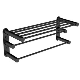 YUMORE 24-Inch Towel Rack, Towel Holder Shelf with 2 Towel Bar Towel Storage Organizer for Bathroom & Lavatory Wall Mounted (Matte Black)