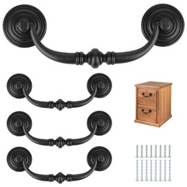 Brosay 4 Pcs Antique Drop Bail Drawer Pulls Shabby Chic Drawer Handles Vintage Cabinet Handles for Kitchen Cabinets Dresser Cupboard Wardrobe (Iron Black, L)