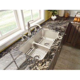 Moen GA726 12" X 14" Stainless Steel Bottom Sink Grid with Center Drain, Fits 14"x16" Sinks, Stainless Steel