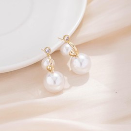 JoyToGo Double Hoop Earring,16mm Pearl Hoop Design with Dynamic Double Sided Pearl Earrings, Lightweight Comfort Pearl Jewelry, Hypoallergenic Pearl Earrings, Pearl Earrings Studs (White)