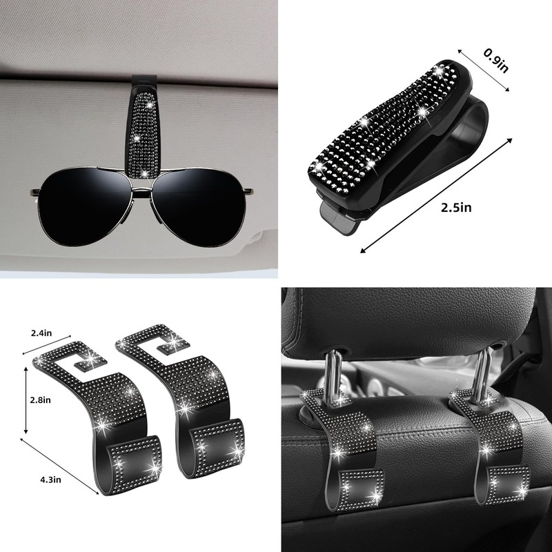 NBTEPEM 30 Pcs Black Bling Car Accessories Set for Women,