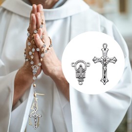 50Pcs Rosary Centerpiece Medalla Milagrosa De La Virgen Maria Charm Alloy Jesus Link Connectors Pendant for Adults Diy Rosary Making Kit Supplies (Tibetan Silver-5 Styles)