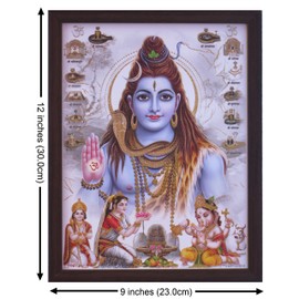 HandicraftStore Shiva Giving Blessings and Parvati, Ganesha and Parvati Worshiping shivling, A Hindu Religious Poster with framing, Must for Every Home for Auspicious and Peace & Religious
