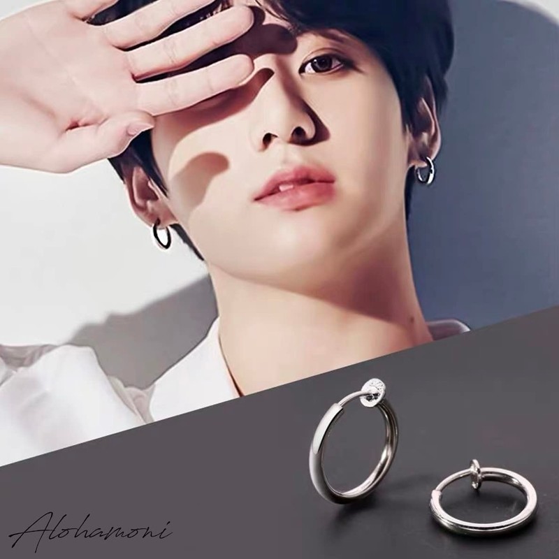ALOHAMONI Fake Earrings, Ear Cuff, Earrings, Thin Hoop, Binaural, 2-piece