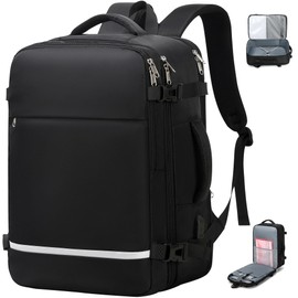XJ-HOME Mochila de Viaje Mujer Hombre Avion, Mochila para Portátil de 15.6" con USB Puerto, Mochilas para Viaje Mujers Resistente al agua, para Negocios Universitarios de Fin de Semana, Negro