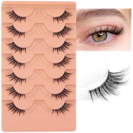 False Eyelashes Natural Half Lashes Wispy Manga Lashes C Curl Light Fake Eyelashes 7 Pairs Clear Band Pestañas Postizas by TOOCHUNAG