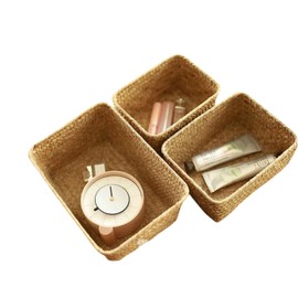 Wicker Baskets for Storage, Seagrass Woven Basket for Organizing,Handwoven Storage Bins for Home, Set of 3 Basket Organizer,Natural (Light Brown)