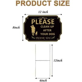 Clean Up After Your Dog Signs(4 Pack)12"x8"Pick Up After Your dog Sign.No Pooping Dog Sign.Paired with Metal Poles,Waterproof and Weather Resistant Suitable for Outdoor Lawns, and Doorways.Gold, Black