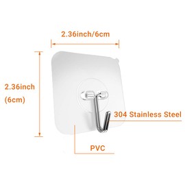 Pagabach 6 Pack Self Adhesive Wall Hooks Transparent Seamless Coat Hooks Waterproof and Oilproof for Bathroom Kitchen Heavy Duty of 13lb Maximum