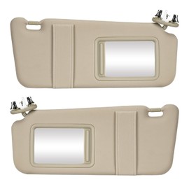 Pair of Left and Right Side Beige Sun Visor with Light Fit for Fit for 2007-2011 Toyota Camry with Sunroof, Sunvisor Replacement for 74320-06800-B0 74310-06770-B0, with Makeup Mirror
