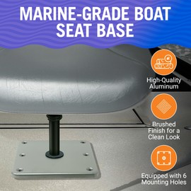 Boat Seat Pedestal Base Plate, 7" x 7", Aluminum Seat Mount for Jon or Fishing Boats, Compatible with Threaded and Unthreaded Posts, Swivel Boat Chair Base
