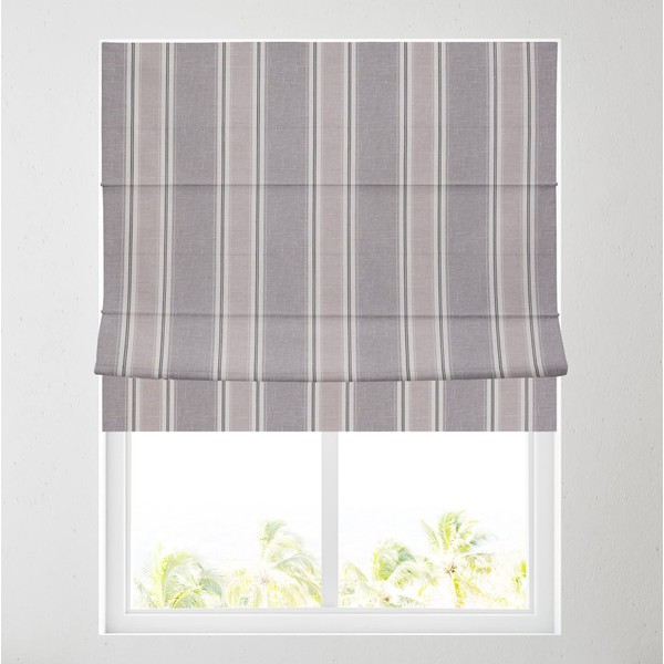 Cornwall Grey Stripe Lined Roman Blind With Fittings (2ft (61cm))
