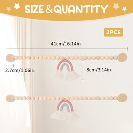 IETWATE 2PCS Curtain Tie Backs, Rainbow Tassel Pendant Magnetic Tie Backs for Curtains, Wooden Bead Magnetic Curtain Tiebacks, Boho Decor Curtain Ties, for Bedroom Nursery Farmhouse