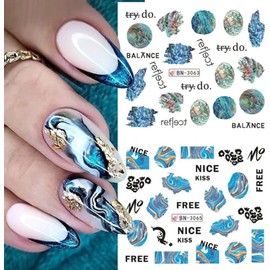 12 Sheets Nail Water Transfer Decals Marble Nail Art Stickers for Women,Holographic Ink Blooming Textured Colorful Marble Patterns Nail Designs Nail Accessories for Women Supplies Manicure Decoration