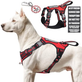 WINSEE Service Dog Vest No Pull with 7 Dog Patches+ID Tag, Reflective Pet Harness with Durable Soft Padded Handle,Easy Put On/Off for Training/Walking