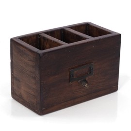 DESIGN DELIGHTS Wooden Pen Holder Box Vintage 19 Mahogany 19 x 12 x 10 cm (W x H x D) Pen Box with Metal Handle, Pen Holder, Desk Organiser in Shabby Style, Colour: 02 Light Brown