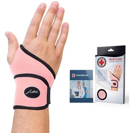 Dr. Arthritis Doctor Developed Premium Wrist Support/Strap/Wrist Brace/Hand Support Doctor Written Handbook— Wrist Injuries, Joint Disease, Sprains & More (Single, Pink)