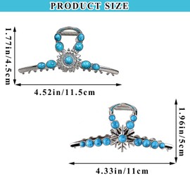 2 Pcs Turquoise Hair Claw Clips Large Sun Flower Snowflakes Hair Clip Retro Metal Blue Stone Western Hairpin for Women Girls Thin Curly Hair Fashion Nonslip Hair Styling Accessories