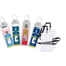 Highwind Pack of 4 Narrow Luggage Tags for Suitcases and 2 ID Holders - Waterproof and Reusable Bag Tags and Lanyards for Luggages - Cruise Ship Essentials Compatible with Major Cruise Lines