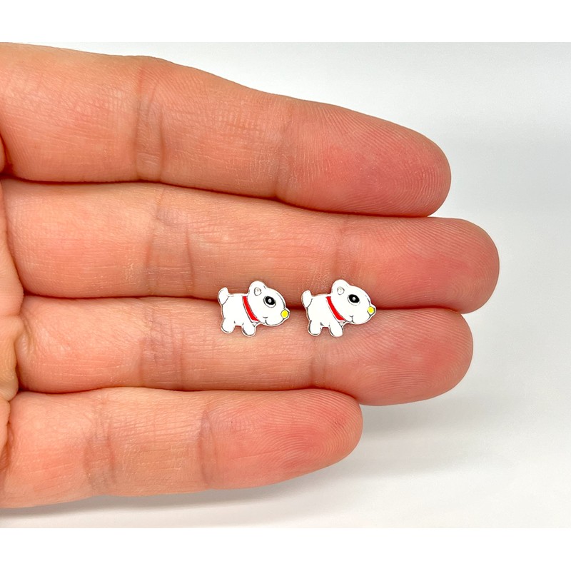 Bull Terrier Puppy White Dog Earrings - 925 Sterling Silver